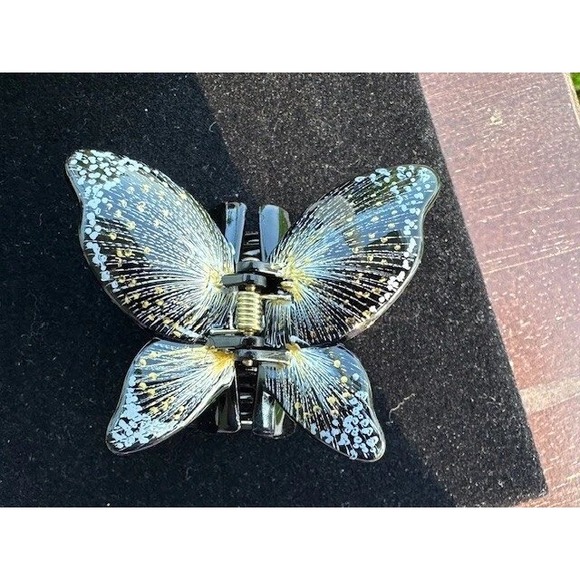 Accessories - Butterfly Hair Claw Clip Black Gold White Sparkle Accent Women Accessory